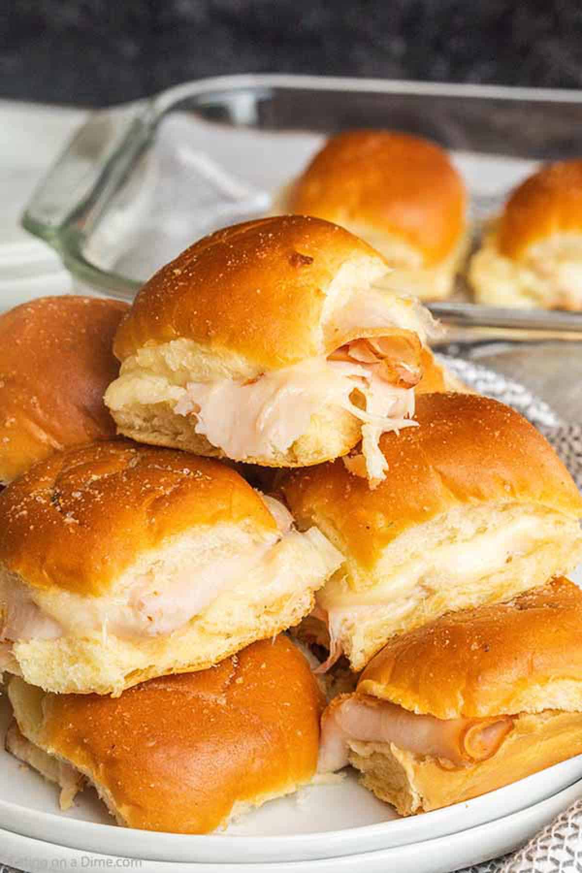 Hawaiian Turkey and Cheese Sliders stacked 