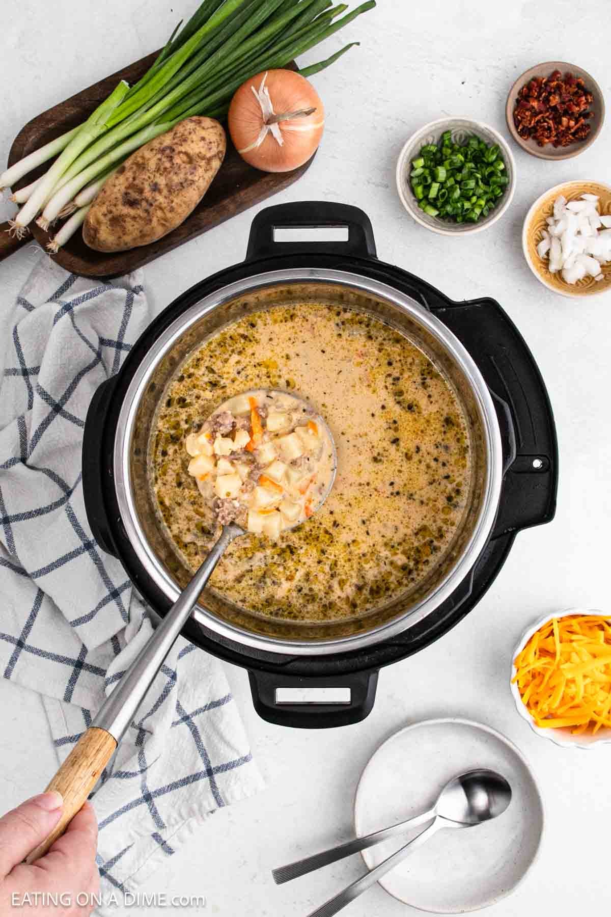 Ground beef and potatoes soup in the instant pot.