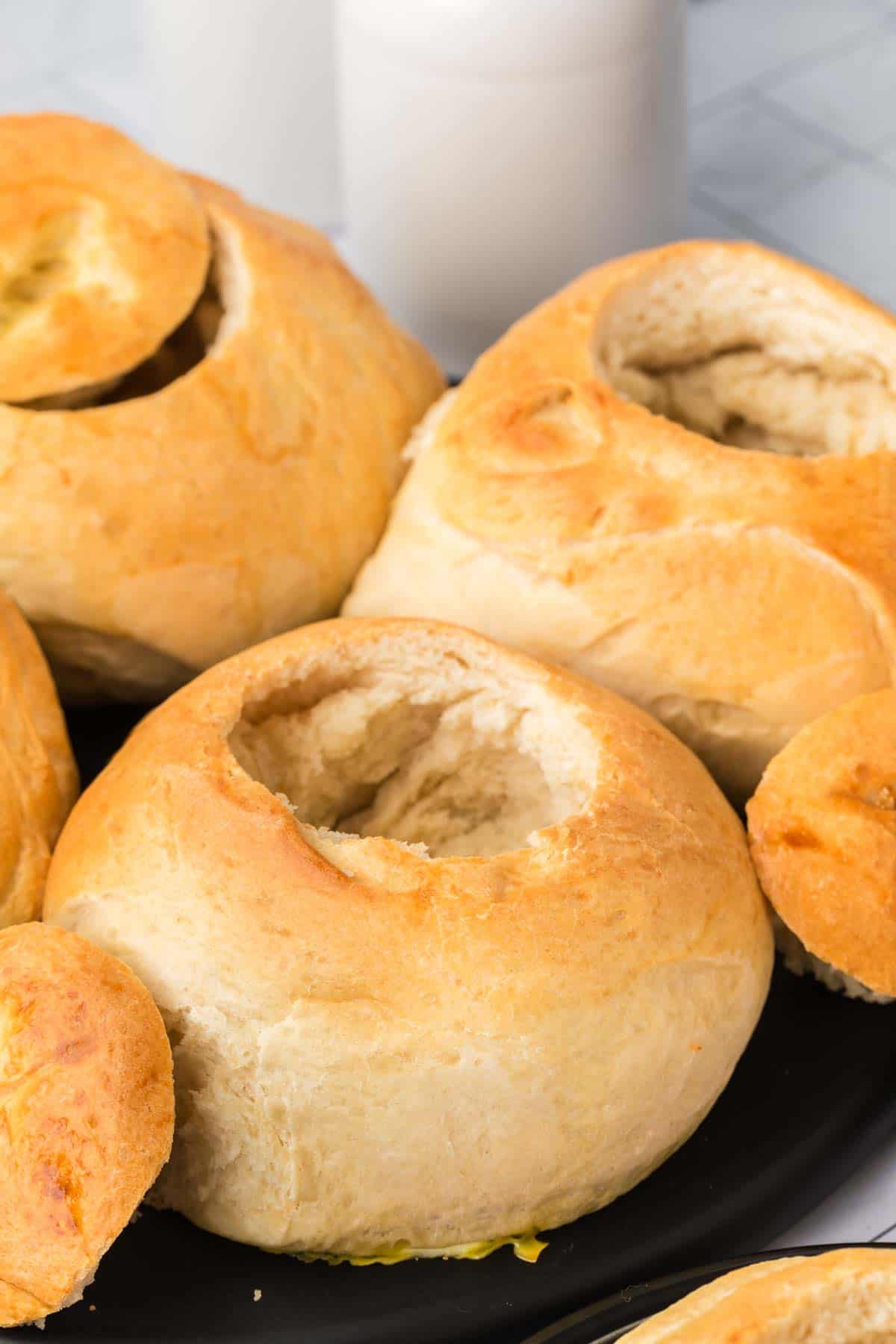 Close up image of bread bowls