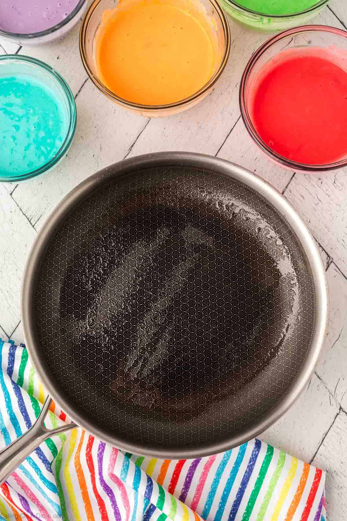 Heating skillet with butter