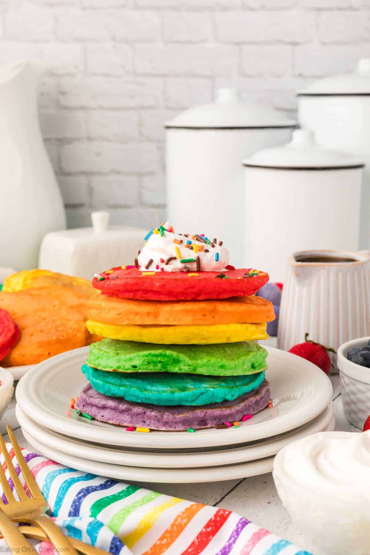 Rainbow pancakes stacked