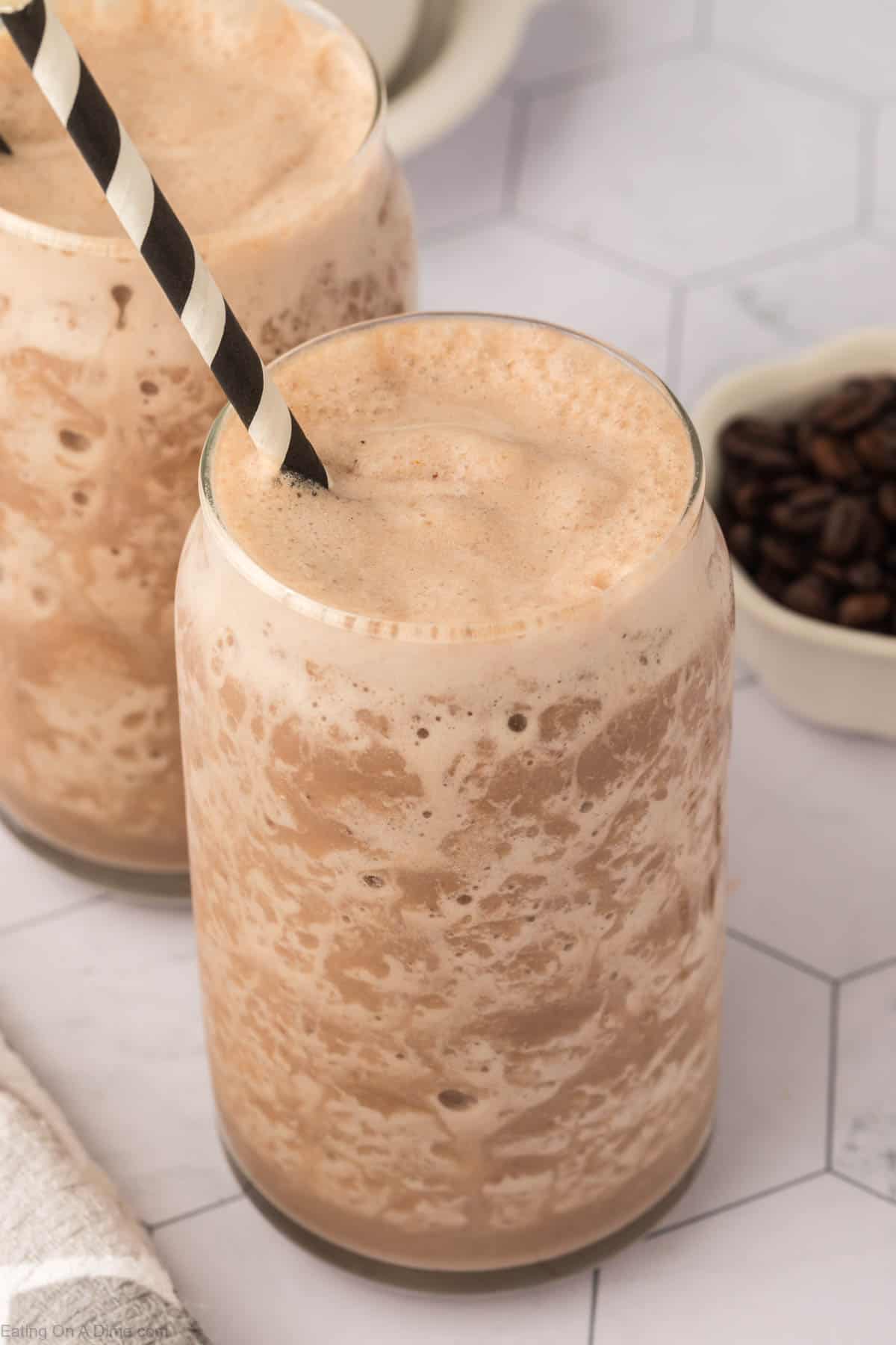 Close up image of coffee smoothie in a glass