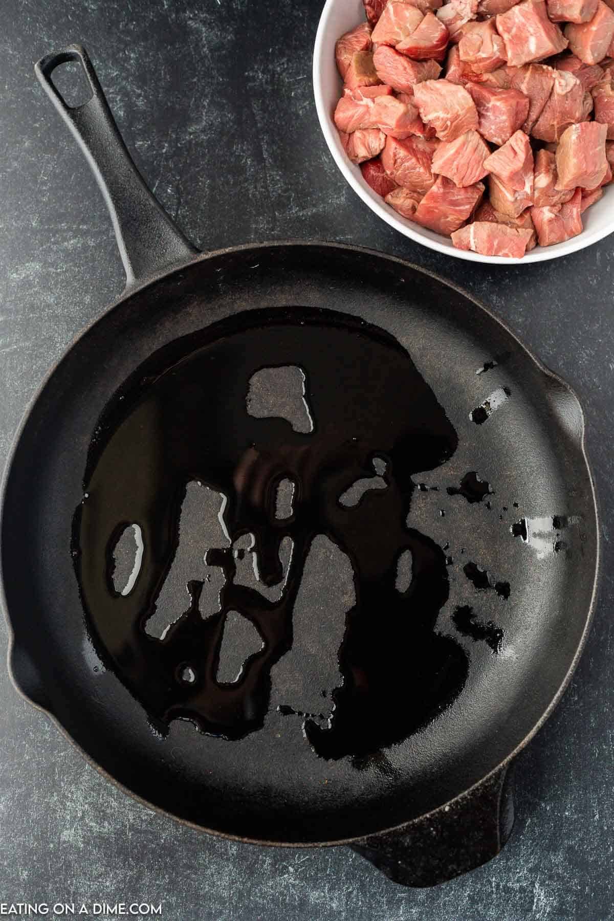 heated skillet with oil