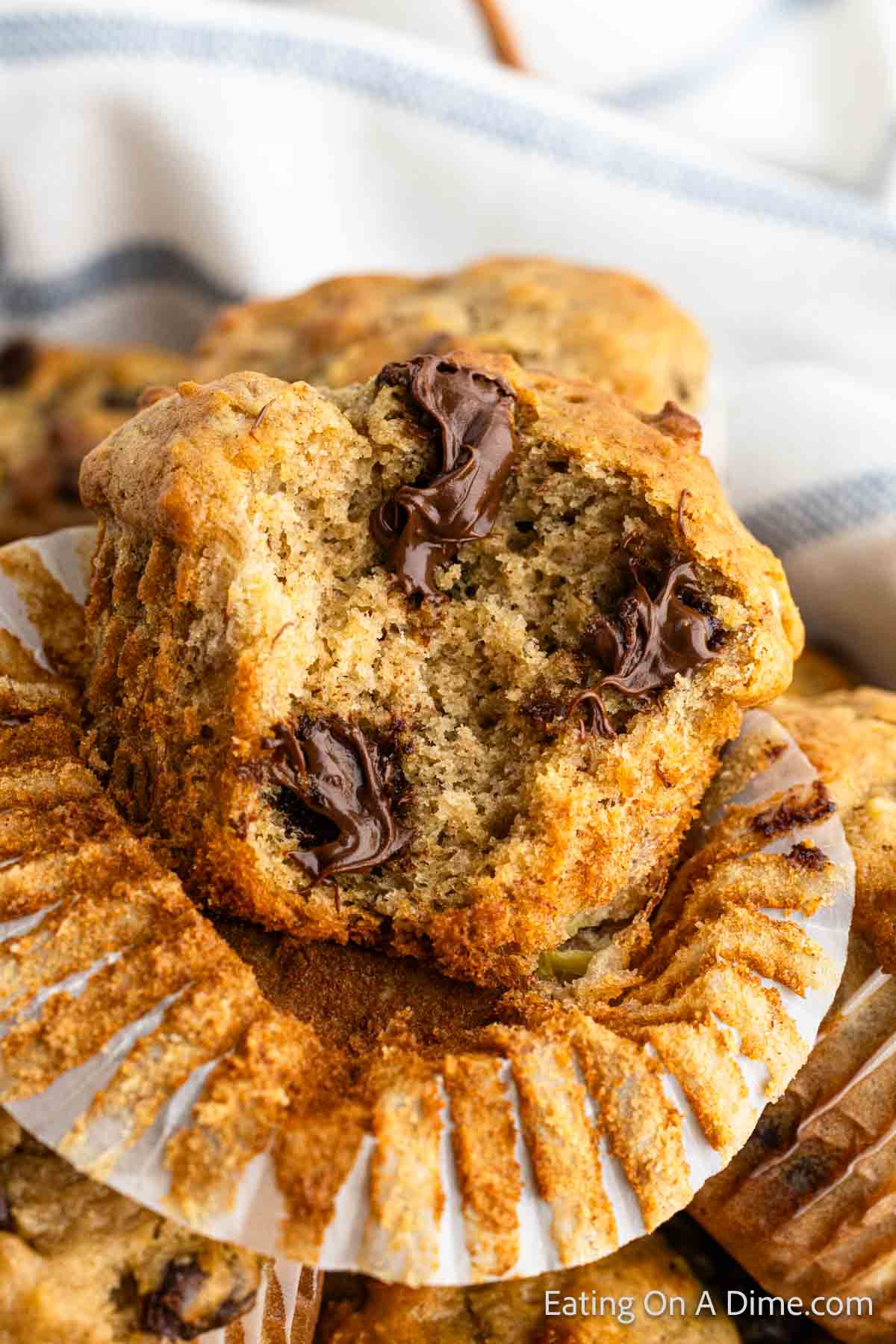 Peanut Butter Banana Muffins in a cupcake liner