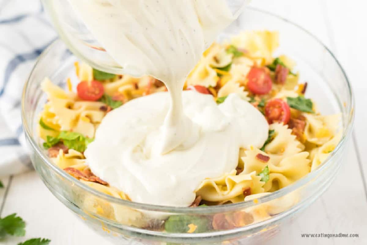 BLT Pasta Salad is always a crowd pleaser. There is something about that creamy ranch dressing combined with the bacon and veggies that make this delicious. 