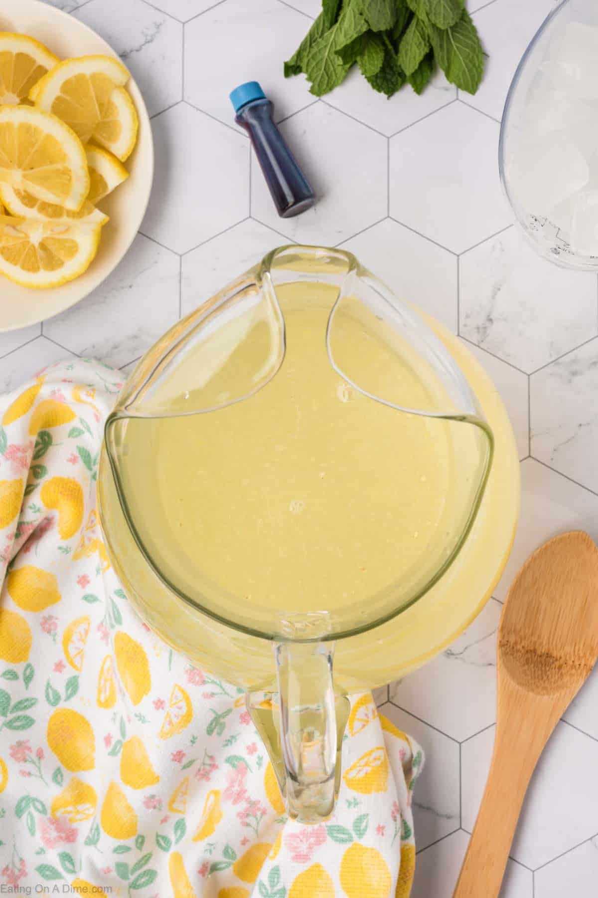 lemonade in a glass pitcher