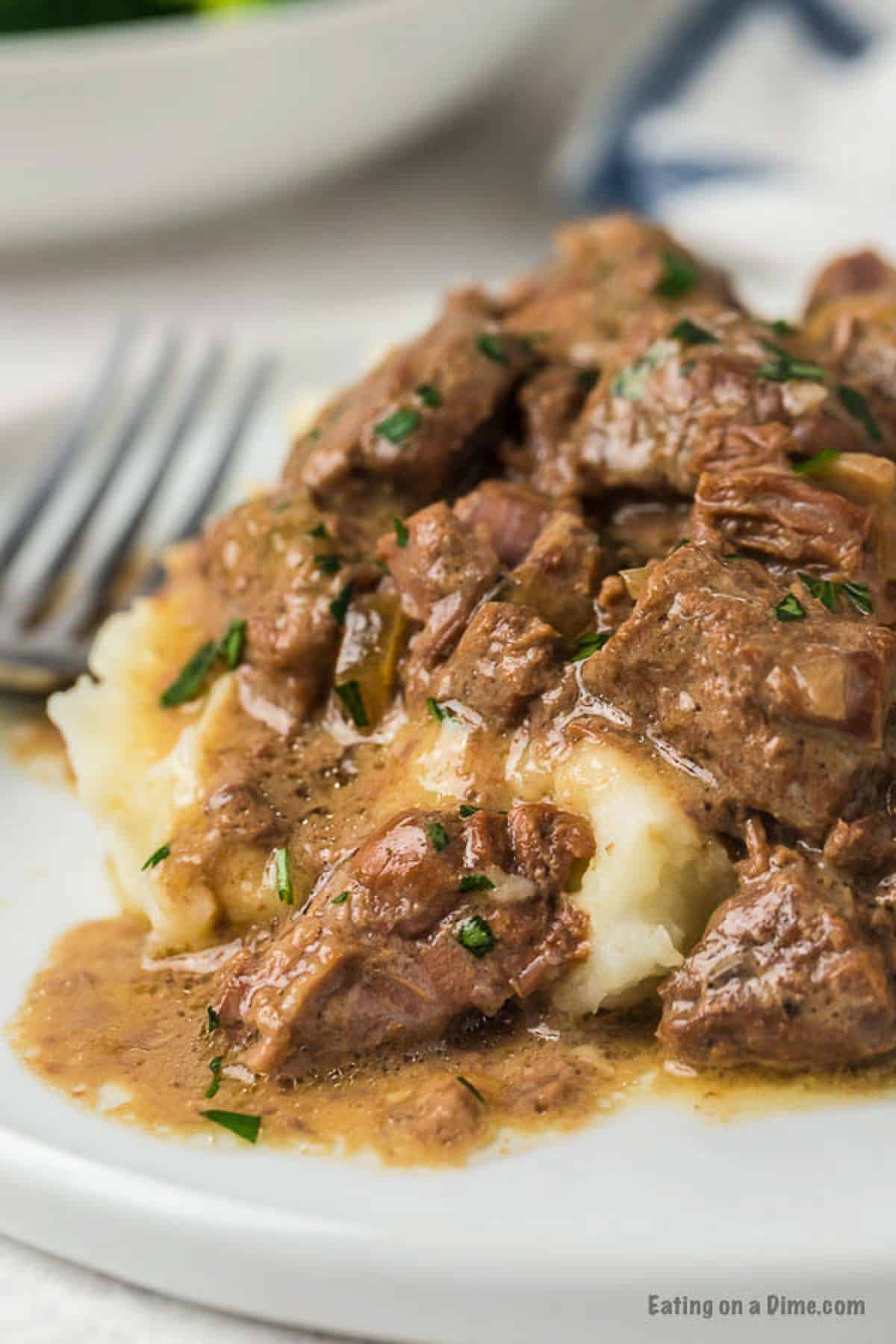 Beef Tips and gravy over mashed potatoes