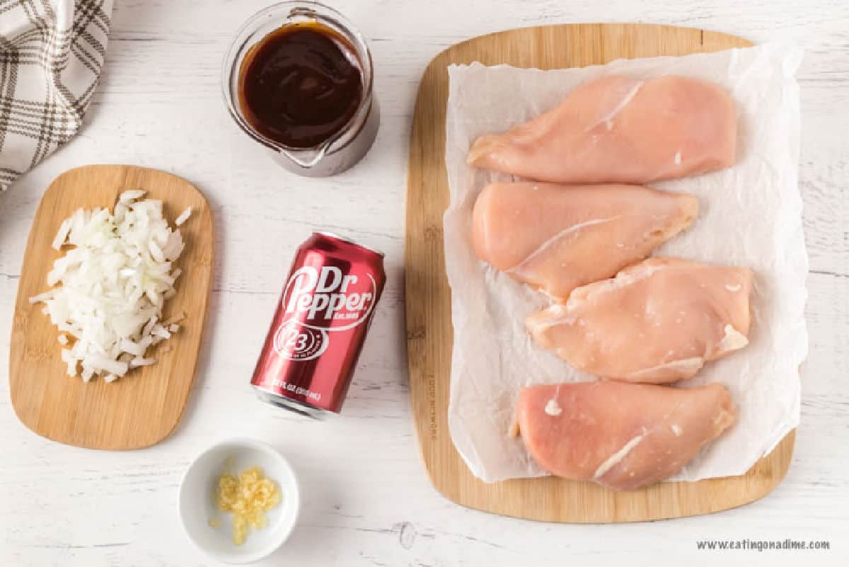 Dr Pepper Chicken ingredients Chicken, BBQ Sauce, Dr Pepper, Garlic, Onion, Hawaiian Rolls