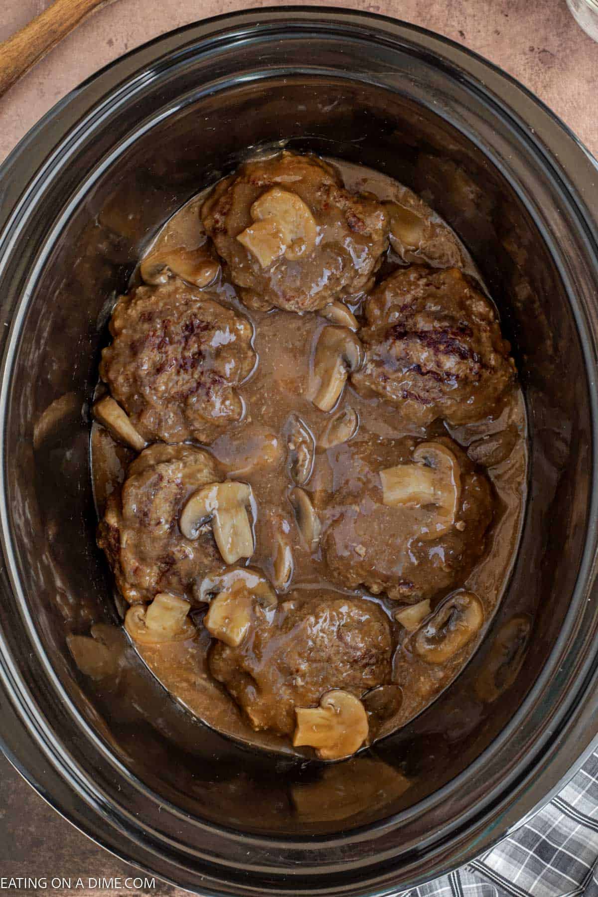 Cooked Salisbury Steak in the slow cooker