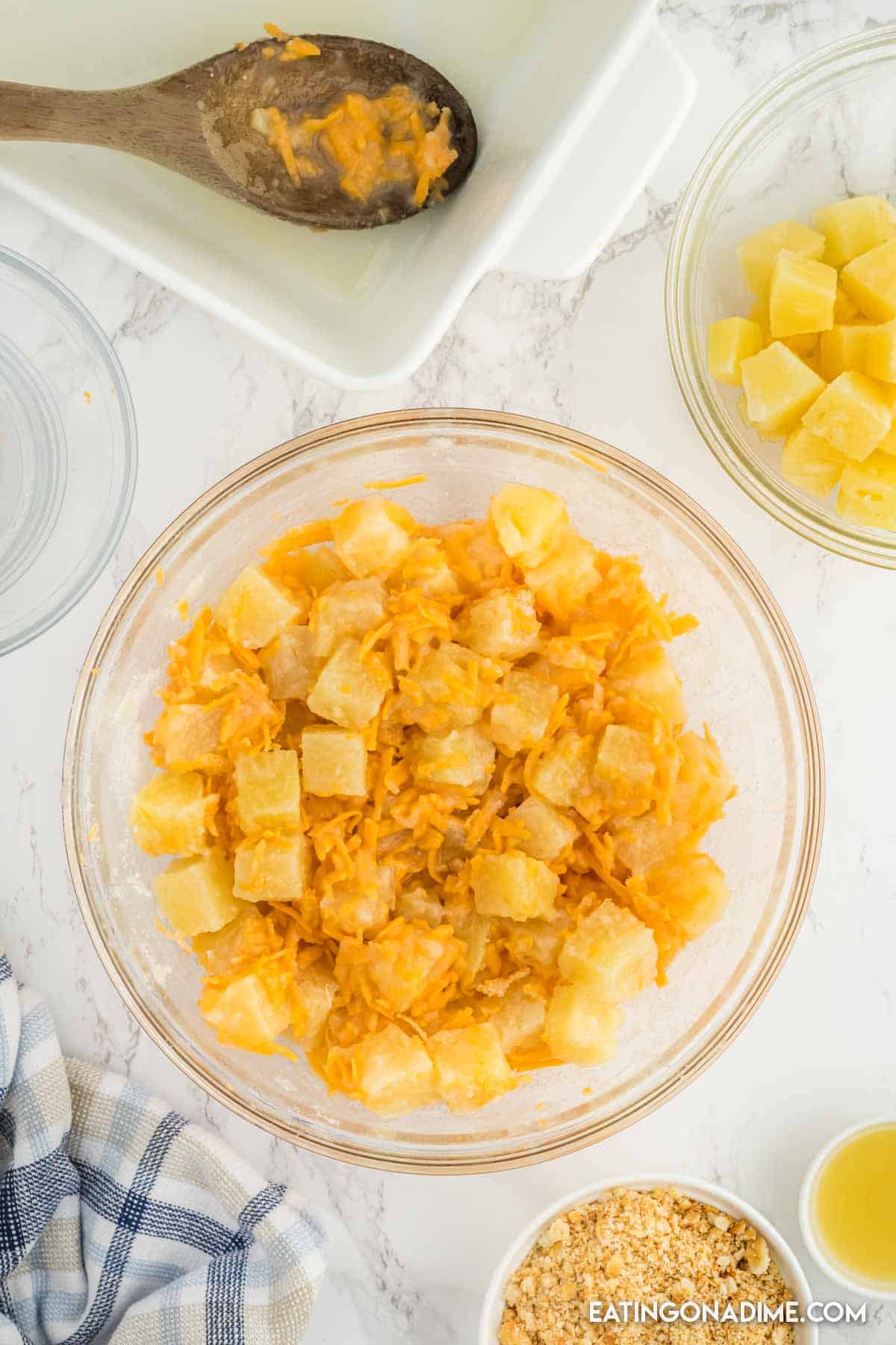 Then stir in pineapple chunks with the flour mixture