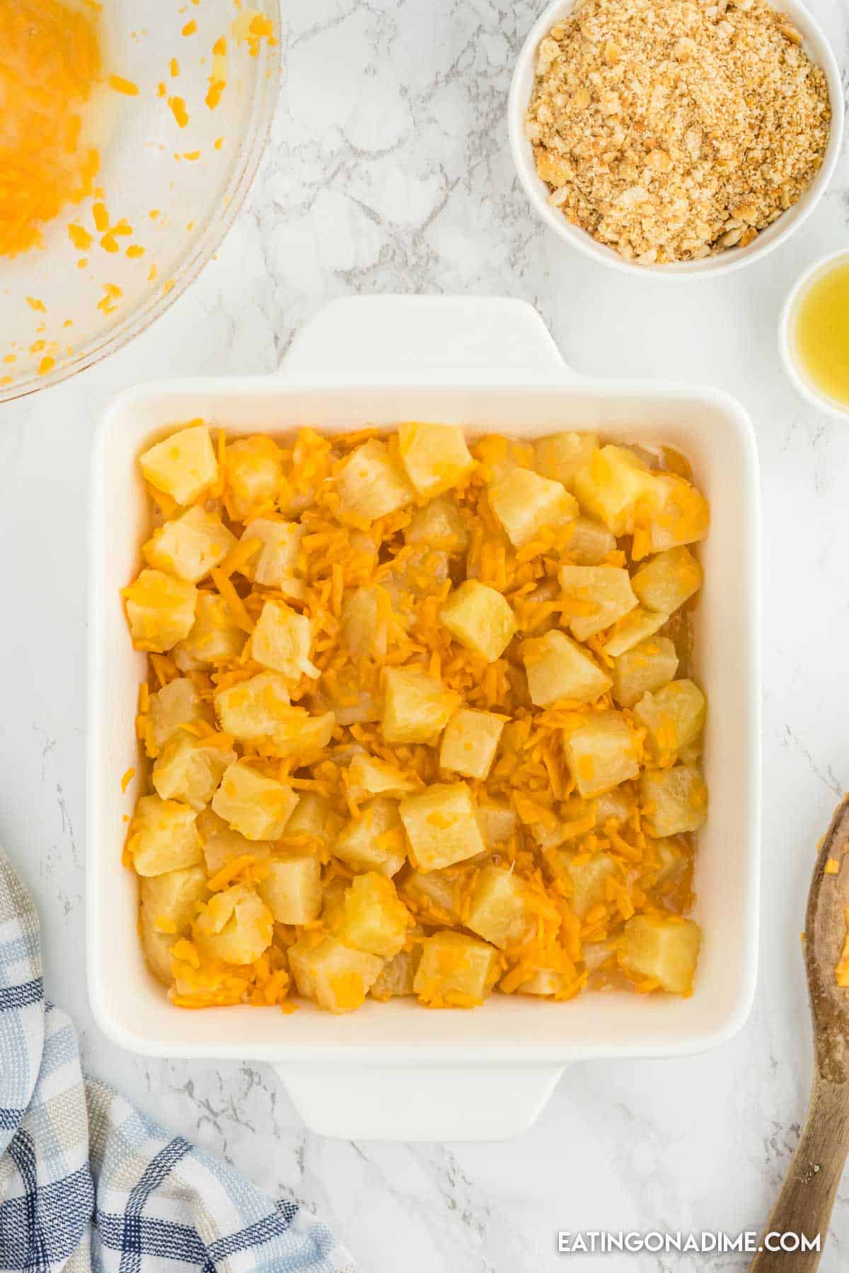 Spread the pineapple mixture in a casserole dish