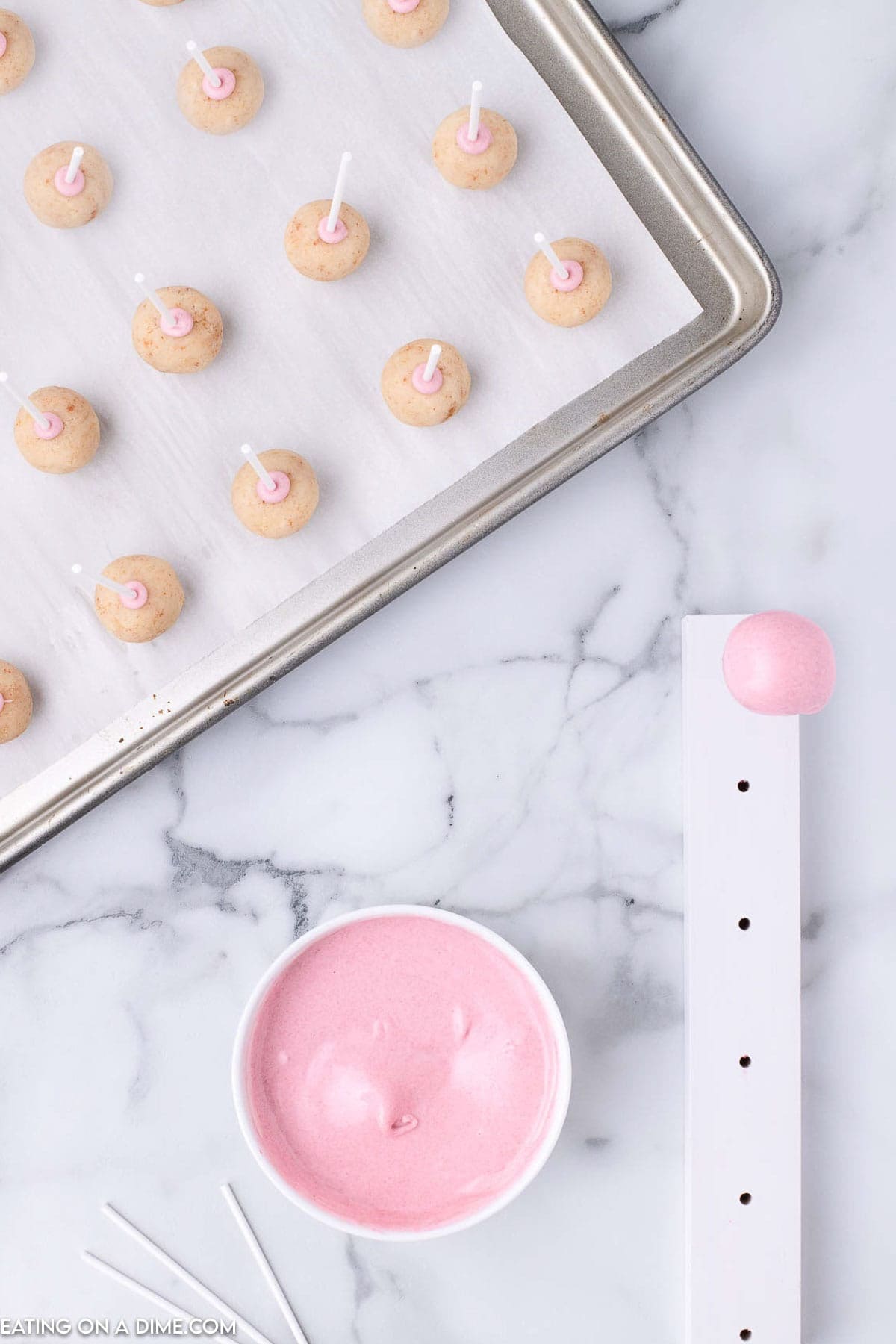 Placing the cake balls into the Styrofoam black