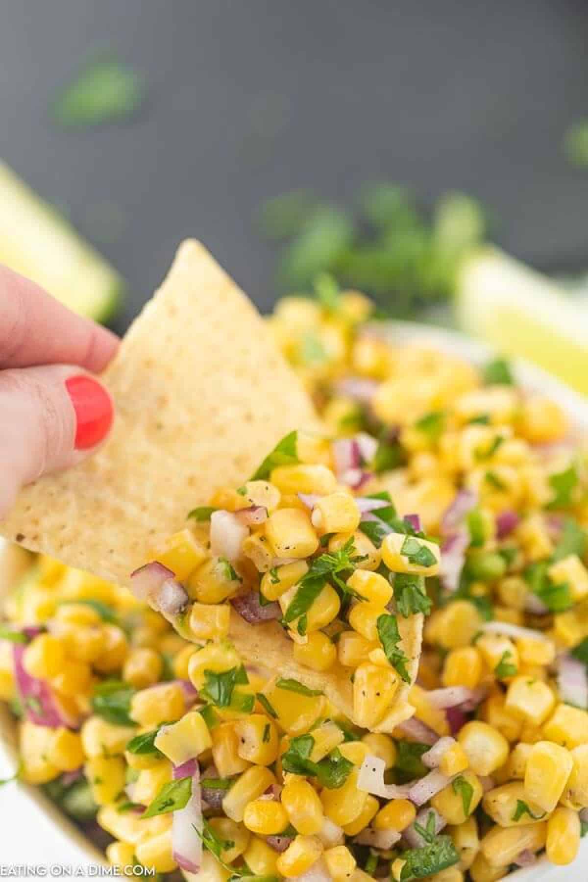 Corn Salsa on tortilla chips