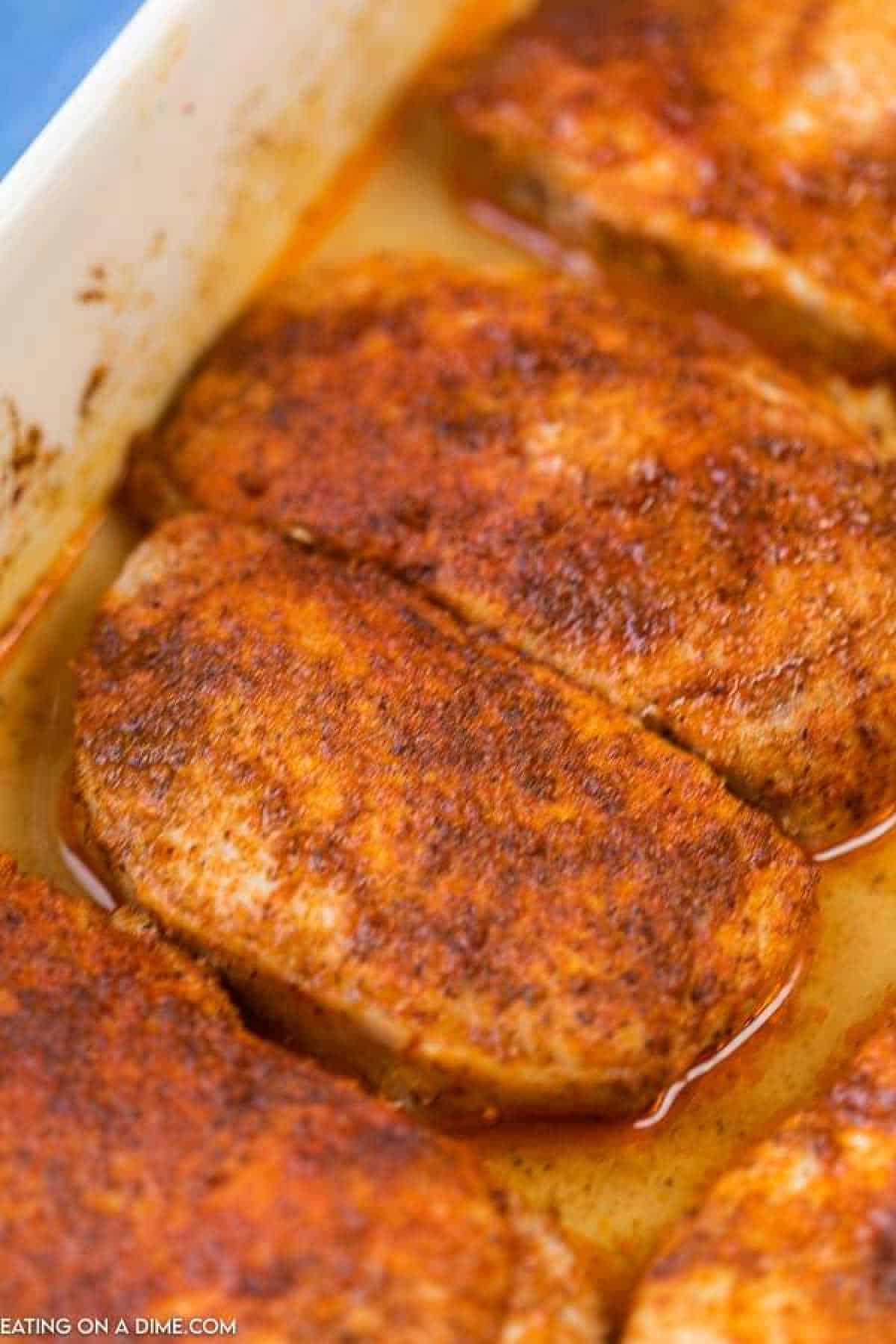 casserole dish with pork chops