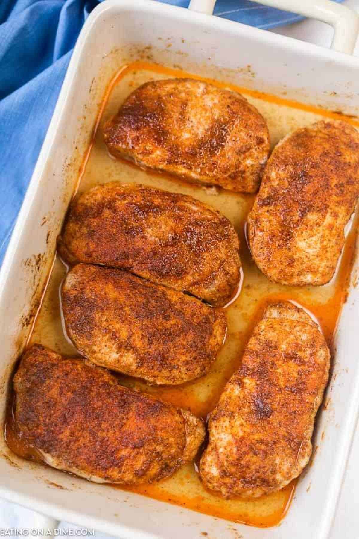 pork chops in baking dish