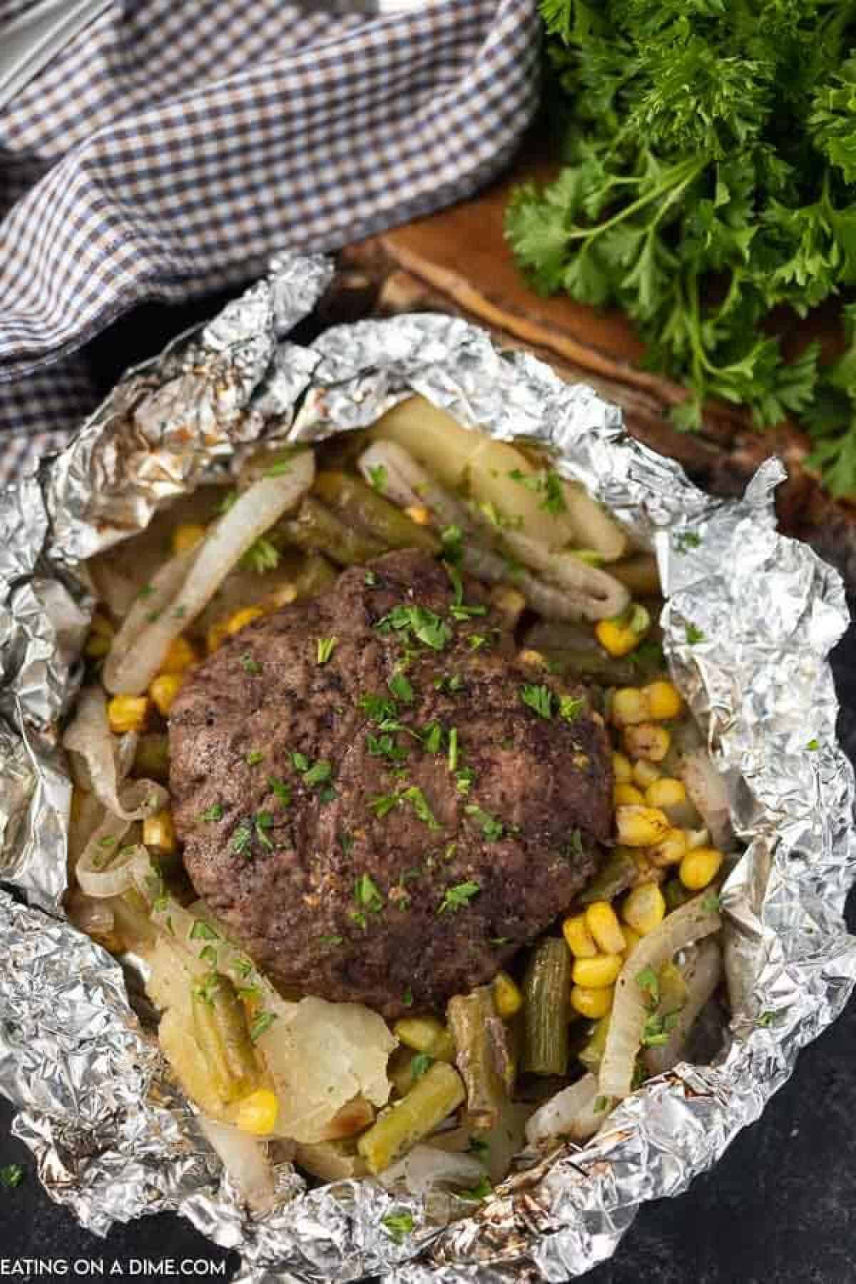 Hobo dinner foil packets are so delicious and clean up is a breeze. Everything you need for a great meal is in the foil pack. So tasty! 