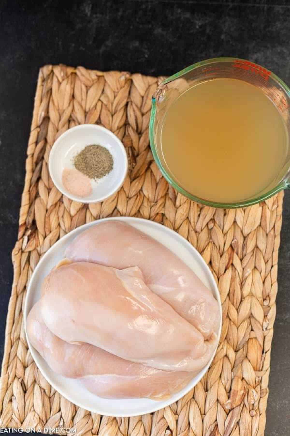 ingredients to boil chicken: chicken  broth, seasoning, chicken breasts