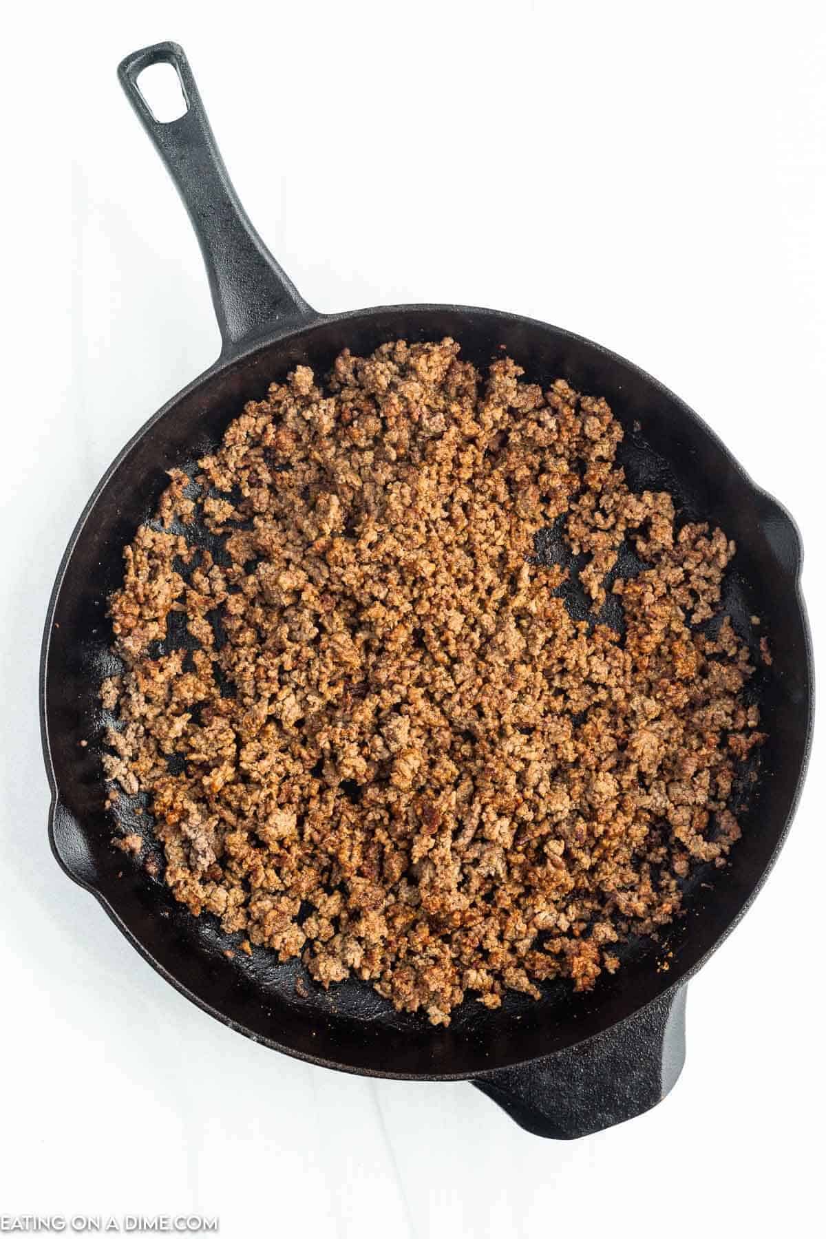 Cooking the ground beef in a skillet