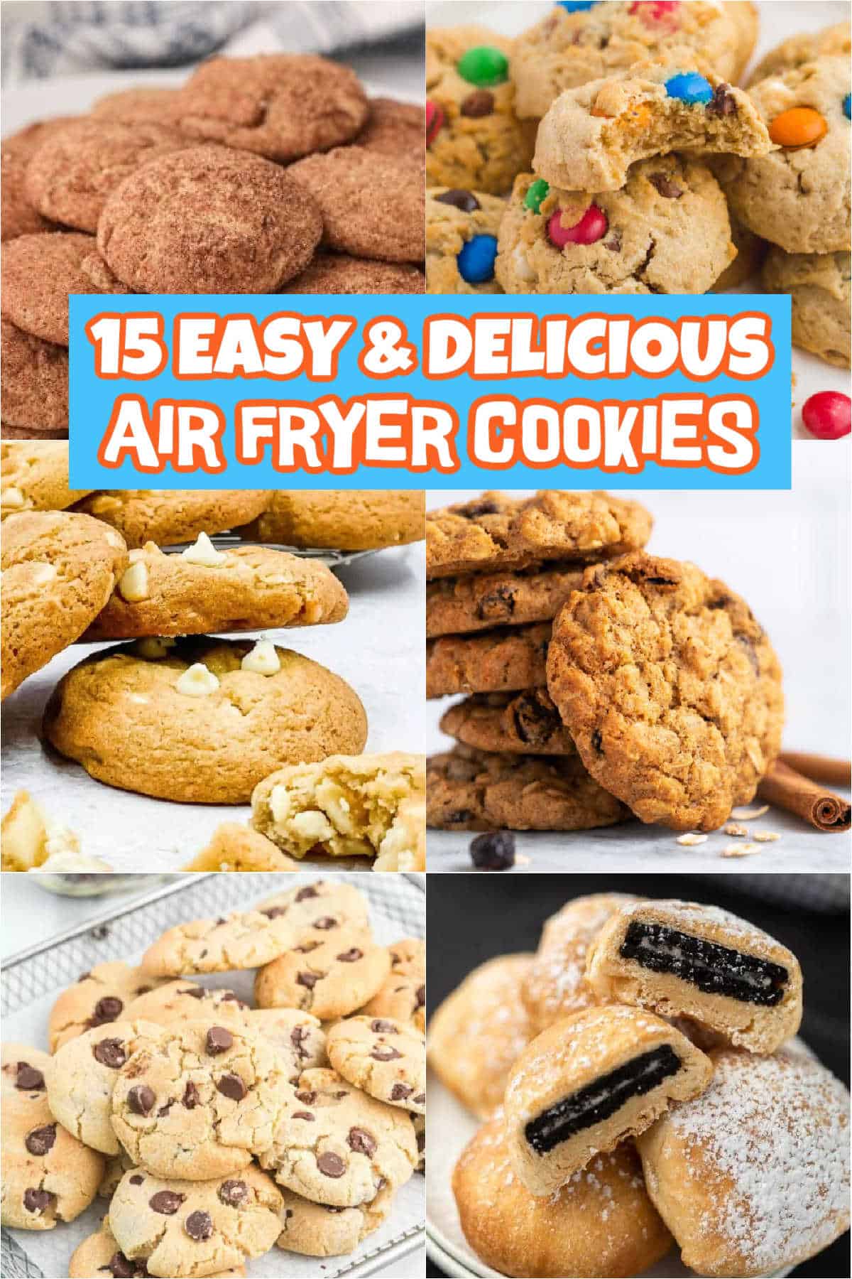 Image of snickerdoodle cookie, monster cookie, white chocolate macadamia cookies, oatmeal cookies, chocolate chips cookies, fried oreos cookies