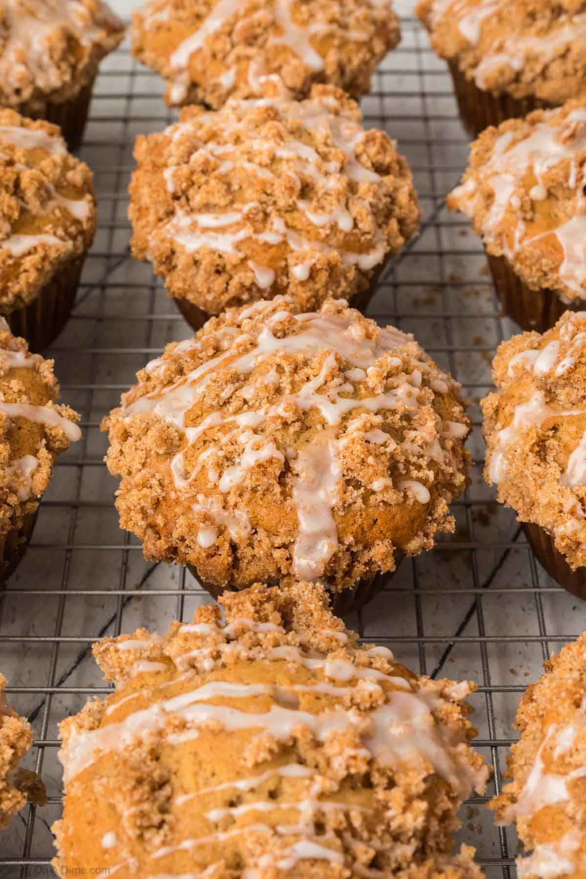 Coffee Cake Muffins on a wire rack