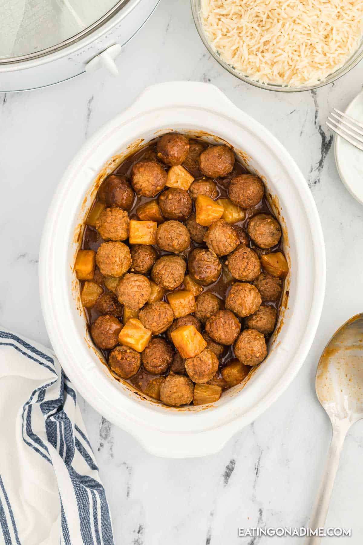Cooked BBQ Meatballs in the slow cooker