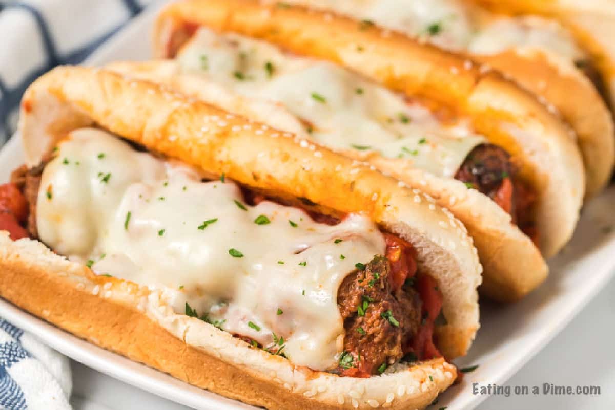 Close up image of meatballs subs
