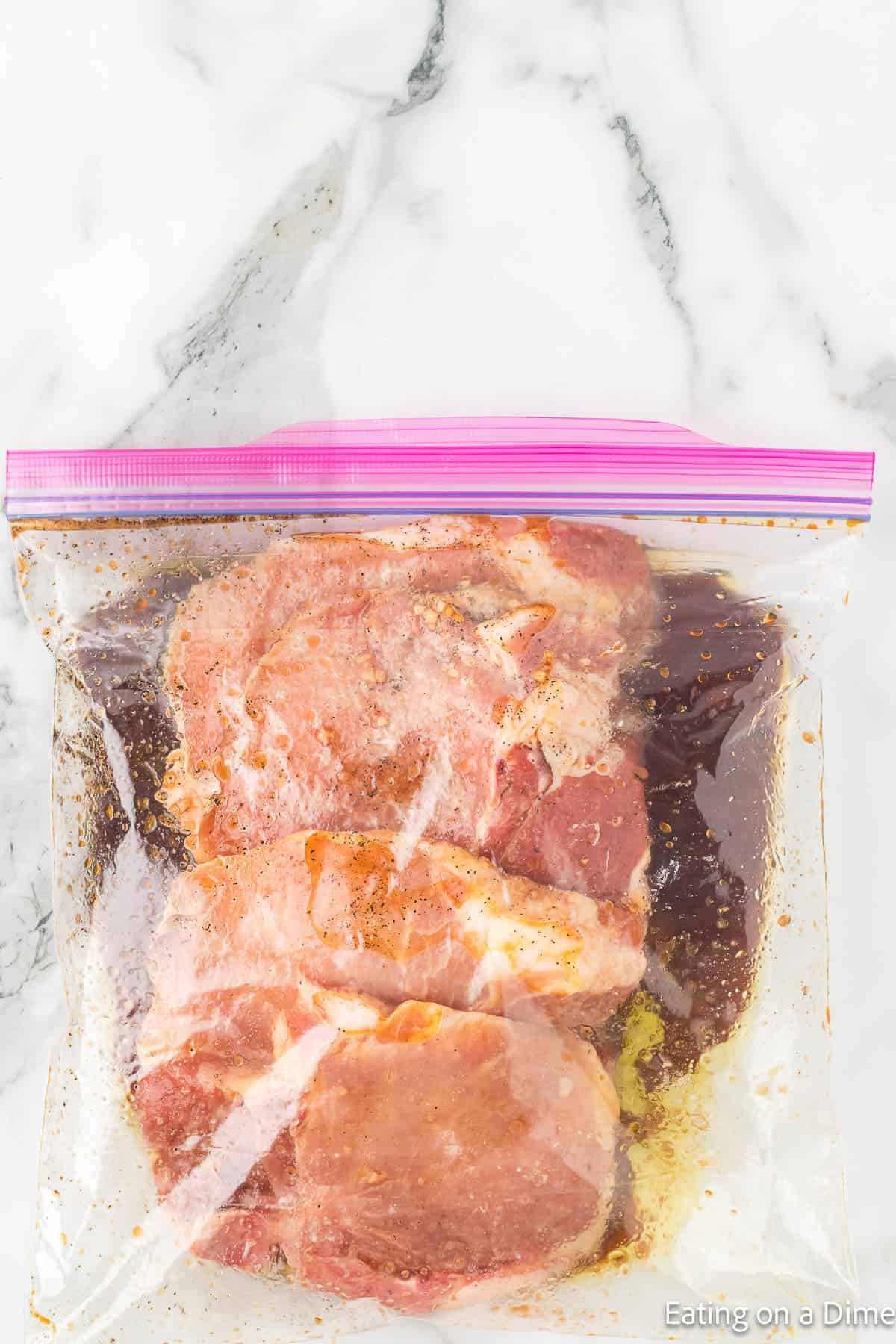 Marinating pork chops in a zip lock bag