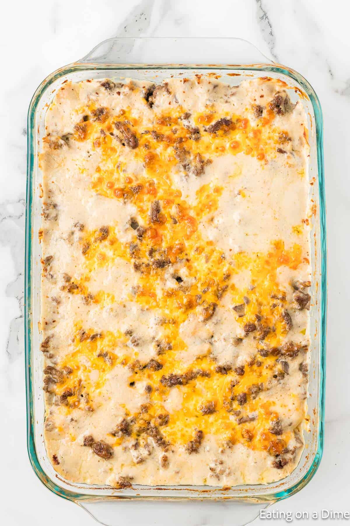 Cooked Hamburger Potato Casserole in a baking dish