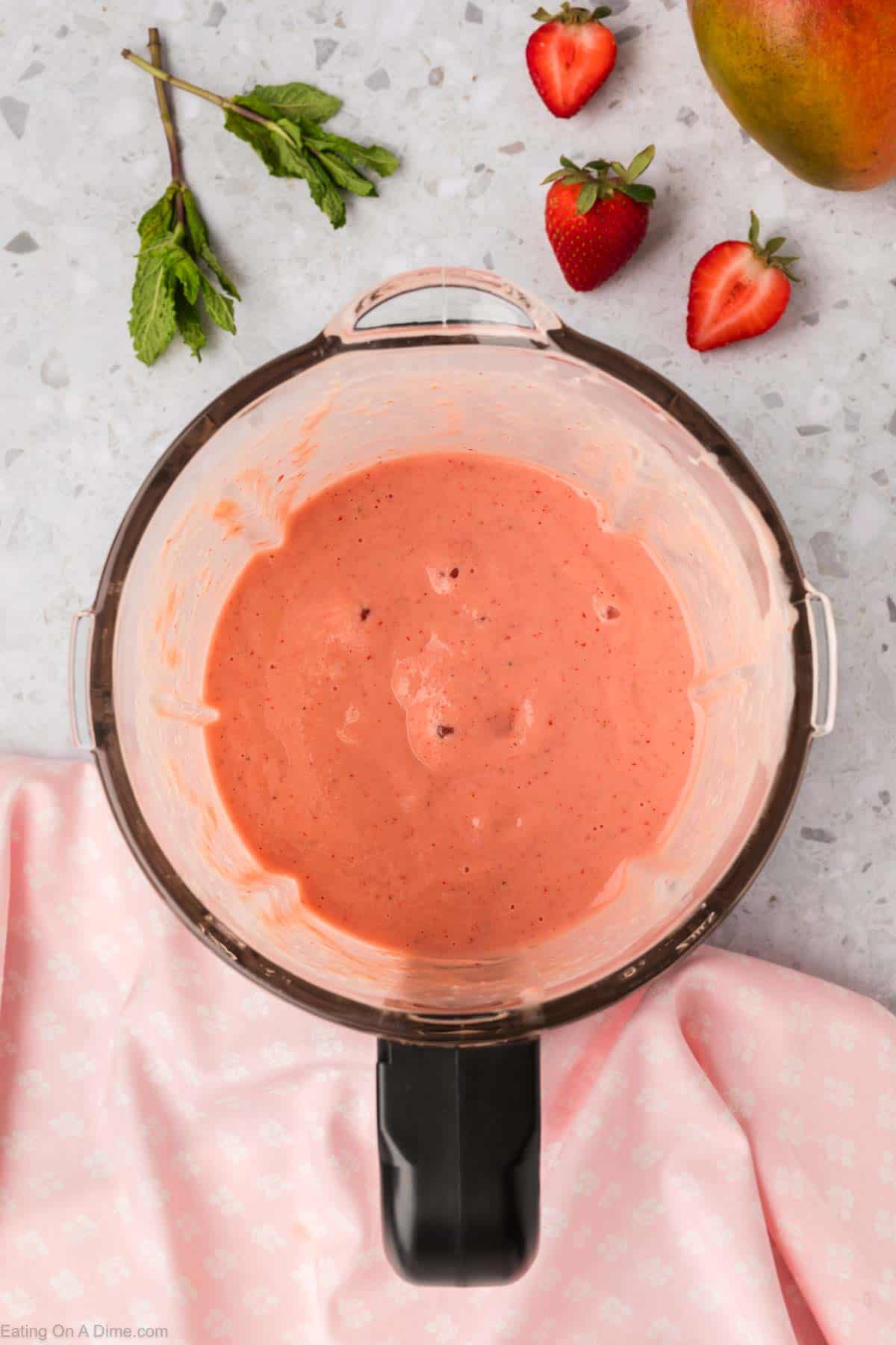 Blended smoothie ingredients in the blender