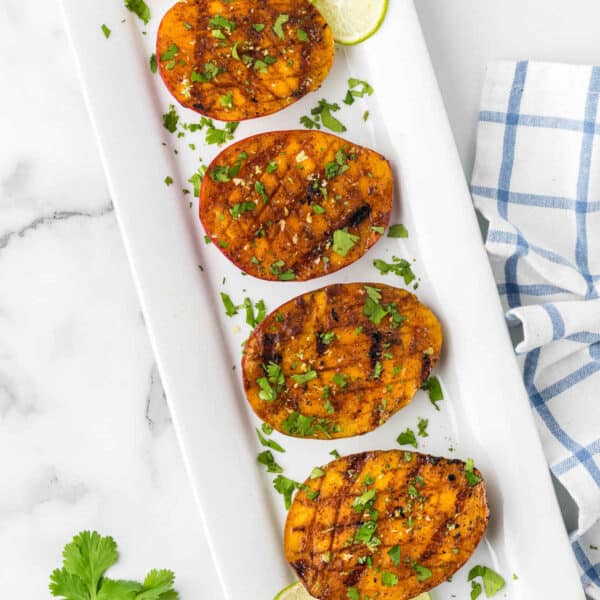 Grilled sweet potatoes with cilantro and lime.