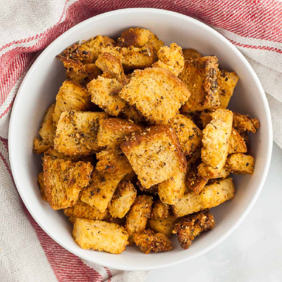 Homemade croutons in a bowl