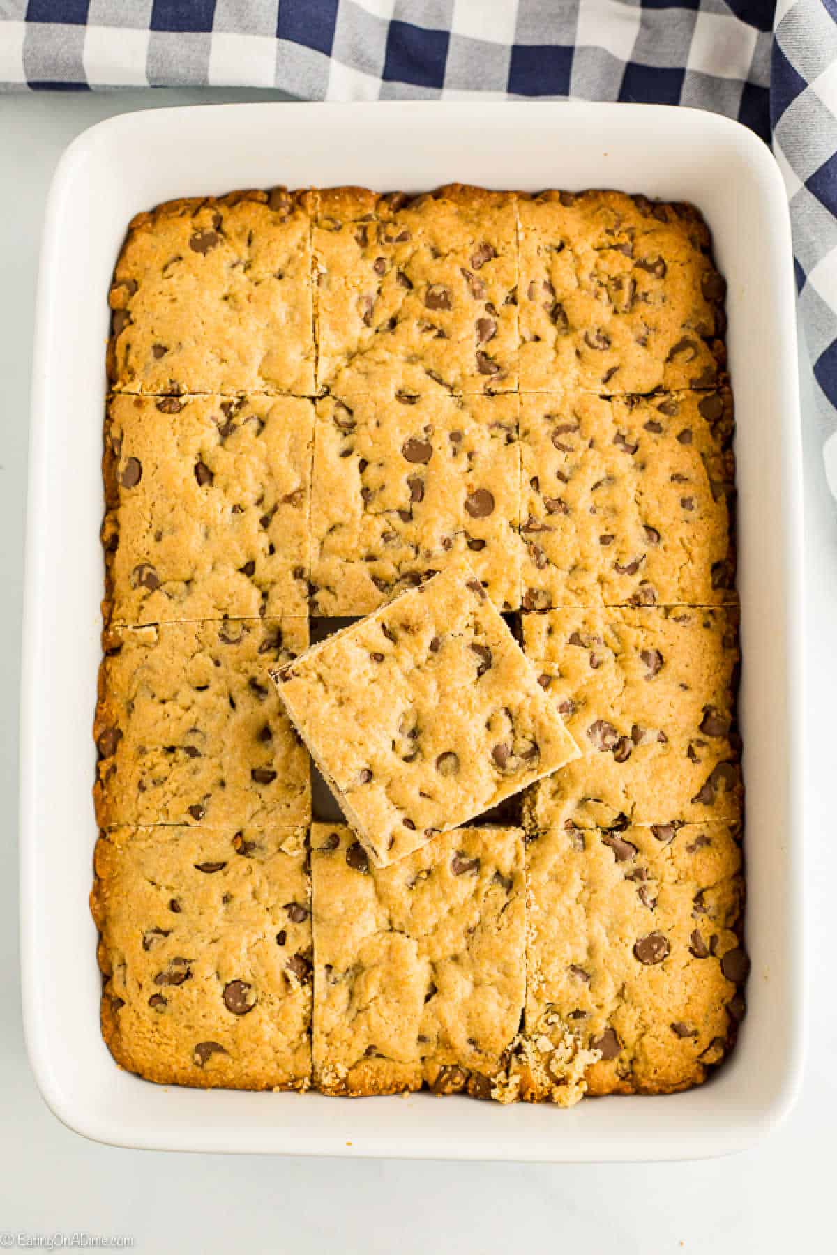 Chocolate Chip Cookie Cake in a baking dish