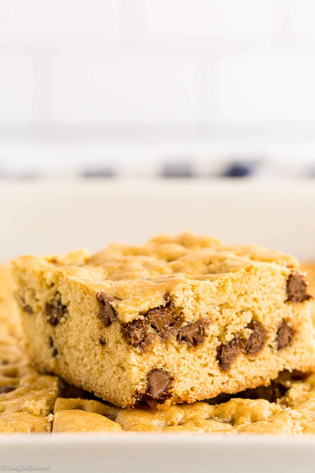 Chocolate chip cookie cake cut into squares