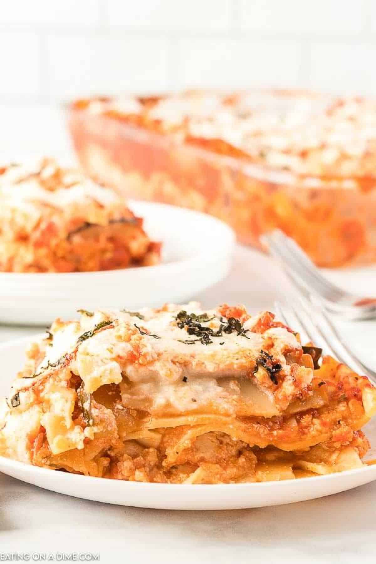 Plate of meatless lasagna.

