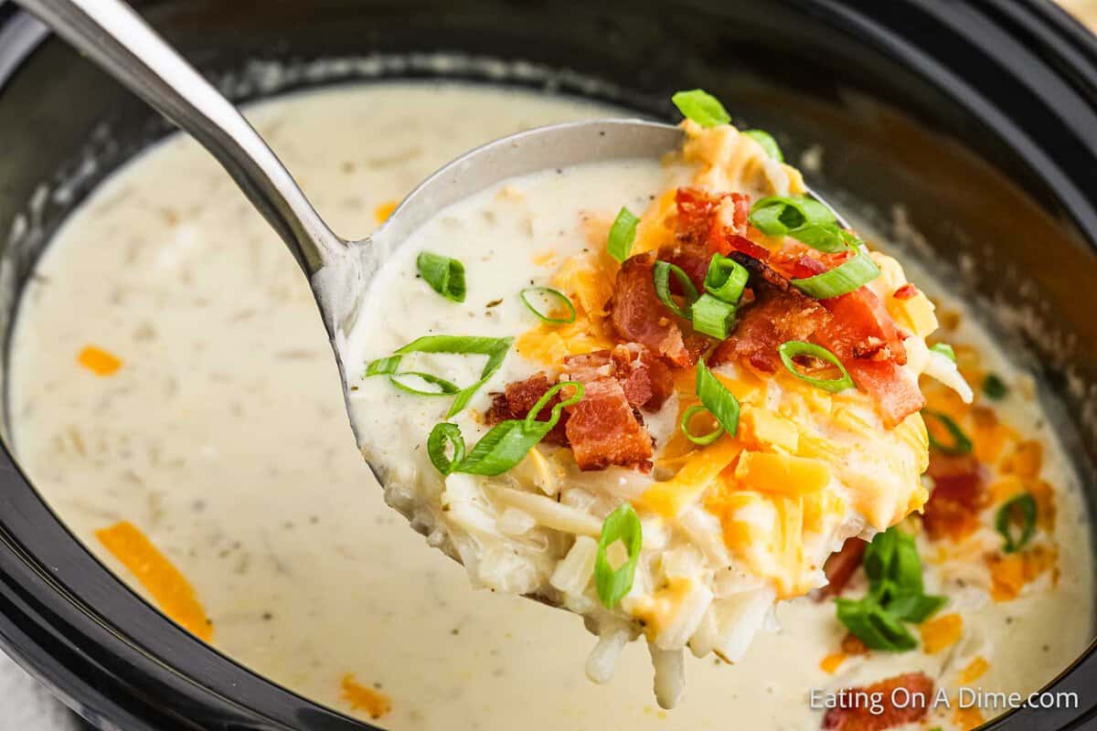 Crock Pot Potato Soup with Hashbrowns - Eating on a Dime