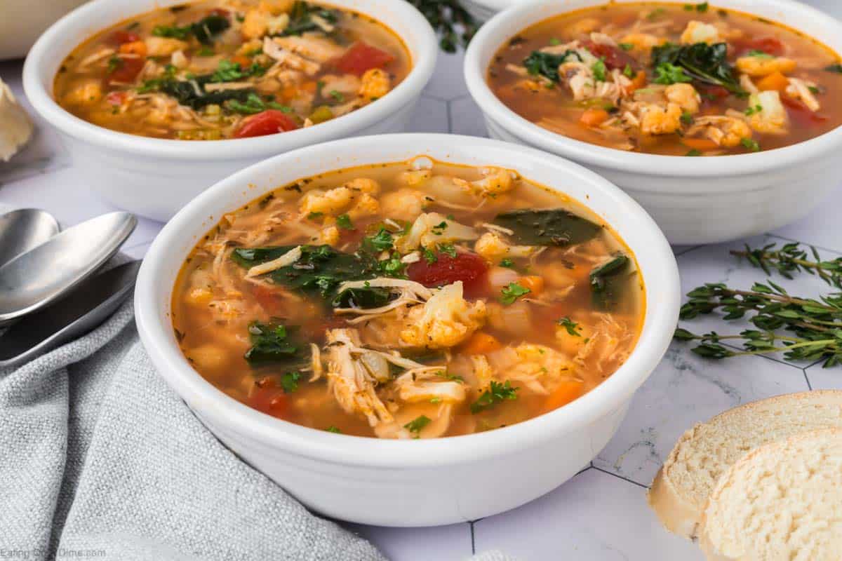 Turkey Soup in white bowls