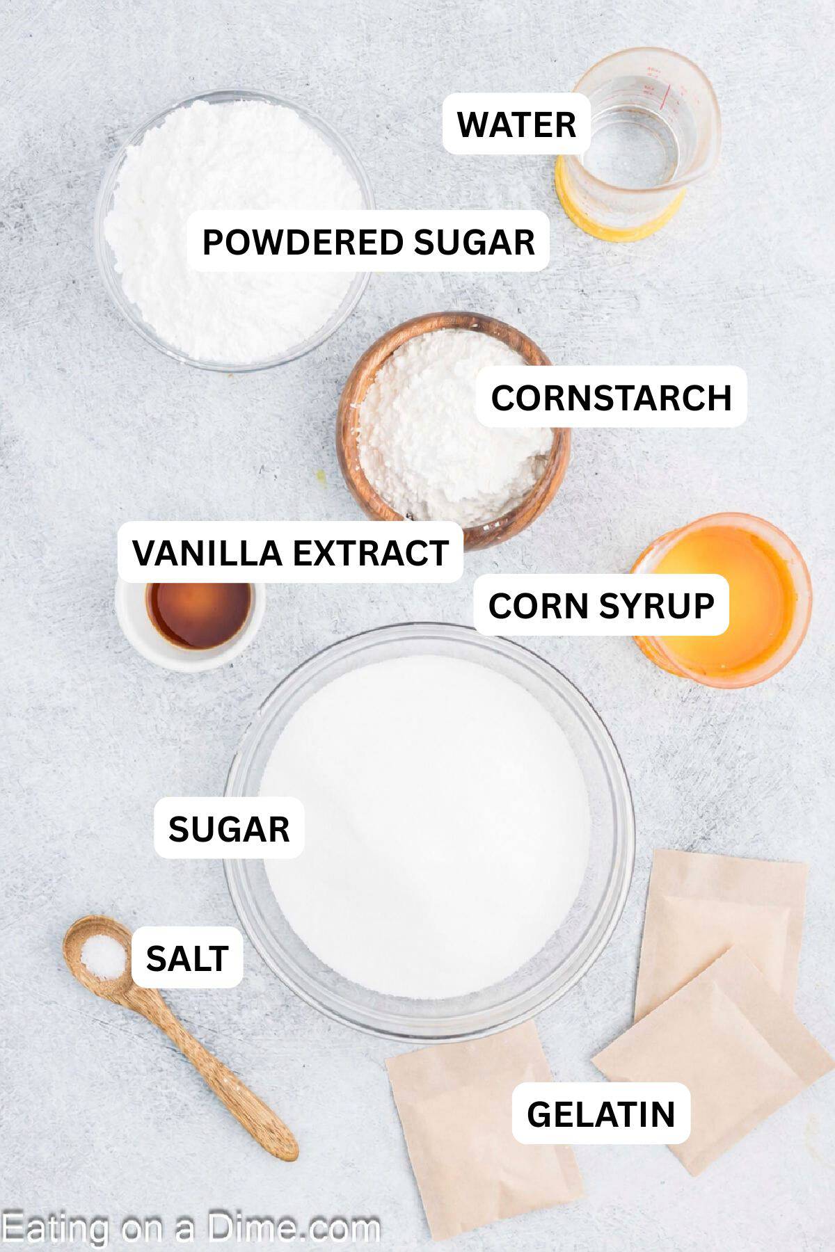 The ingredients required to make the recipe are prepared on the counter top.