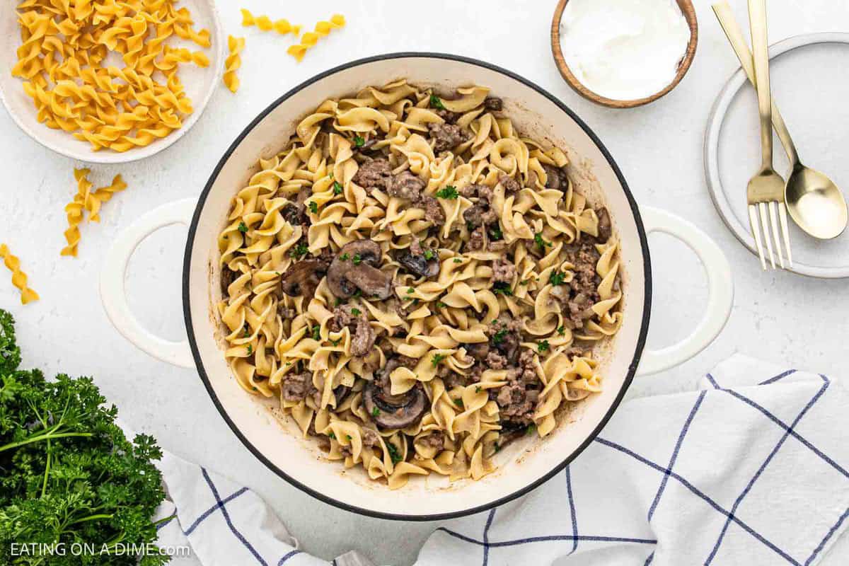 Large pot of Ground Beef Stroganoff 