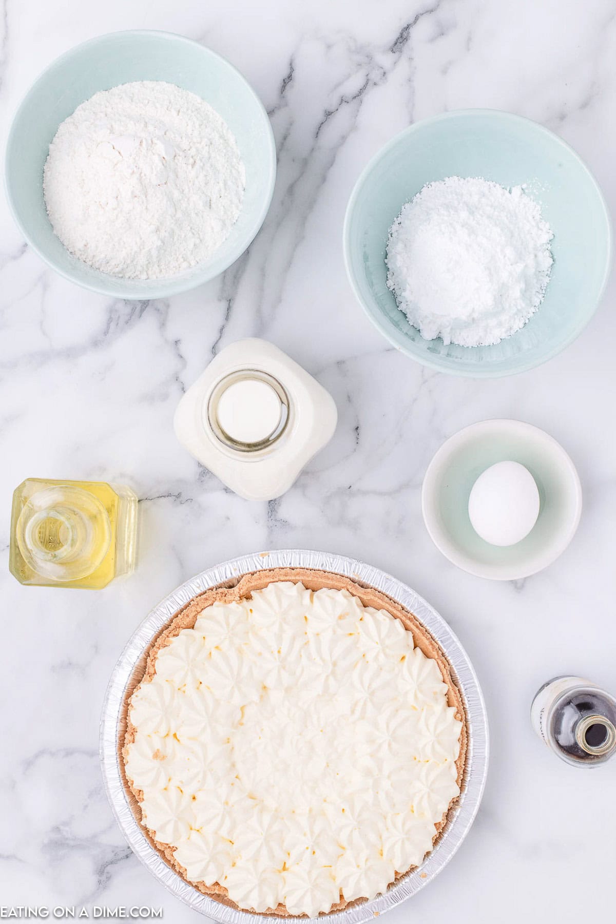 Ingredients - Cheesecake, pancake mix, egg, milk, vegetable oil, powdered sugar, sugar