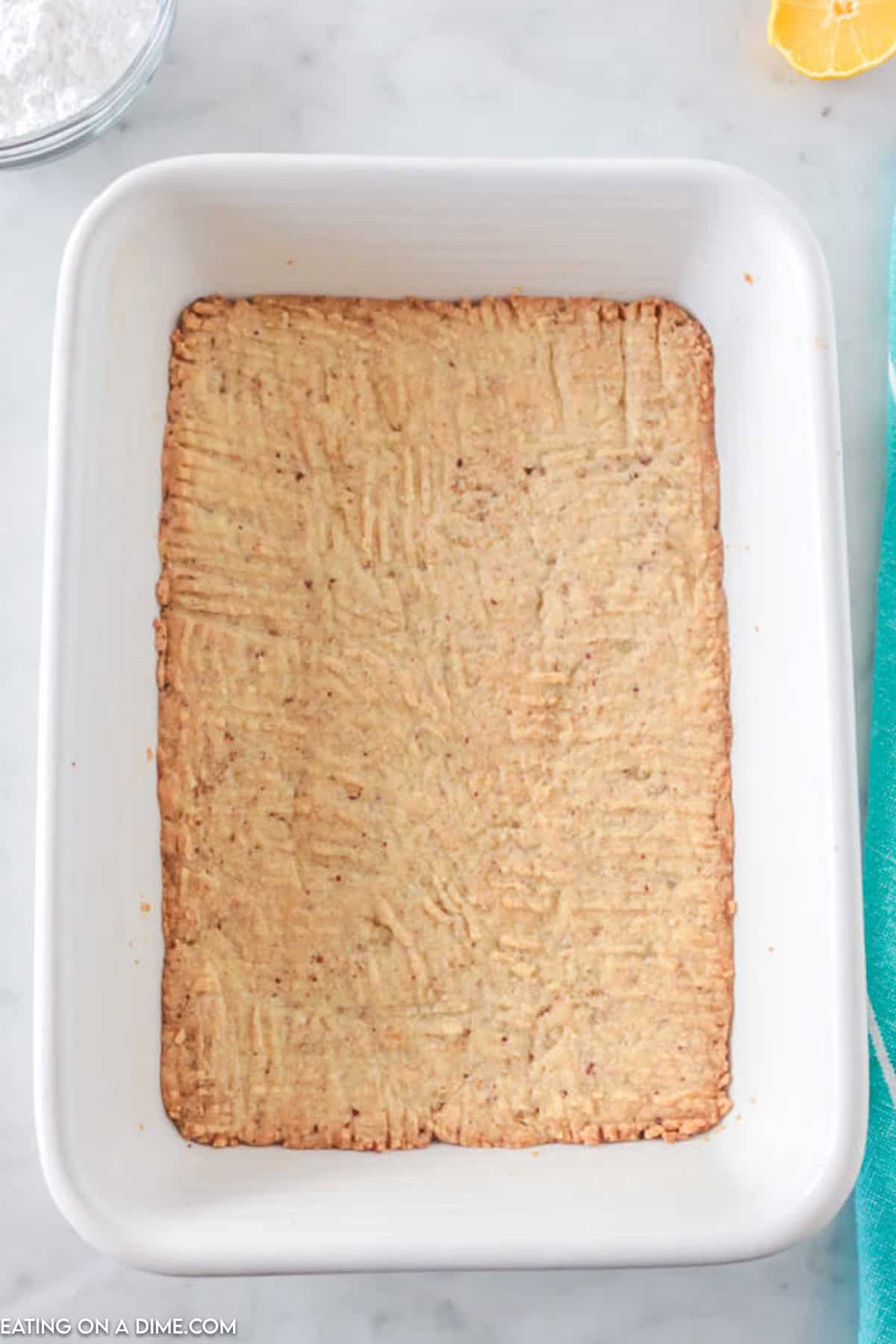 Baked crust in a baking dish