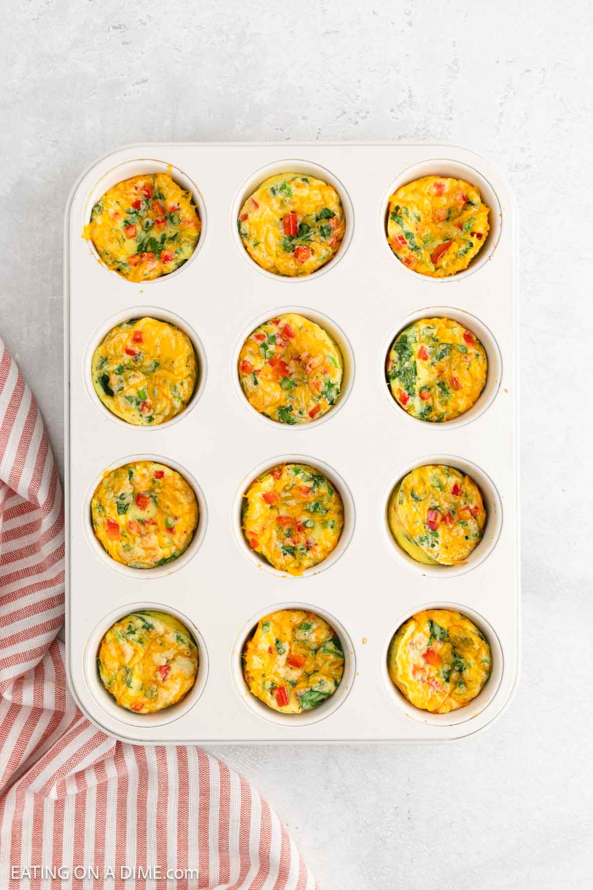 Baked Cottage Cheese Egg Bites in a muffin tin