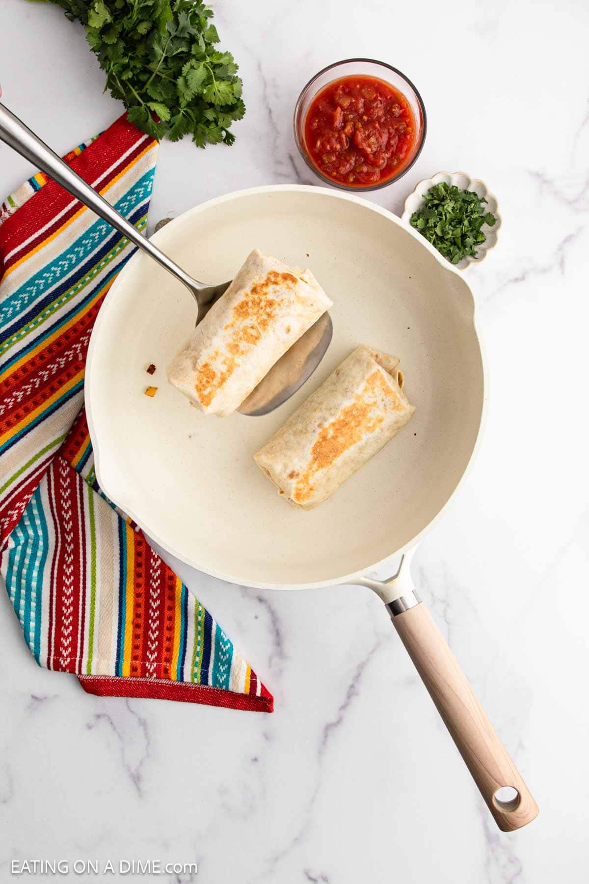 Cooking burritos in the skillet