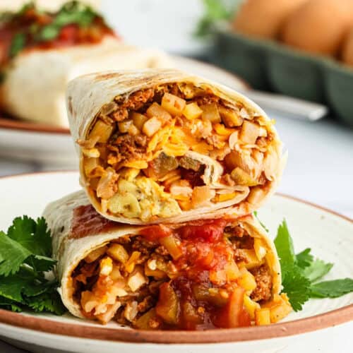Mexican breakfast burrito on a plate.