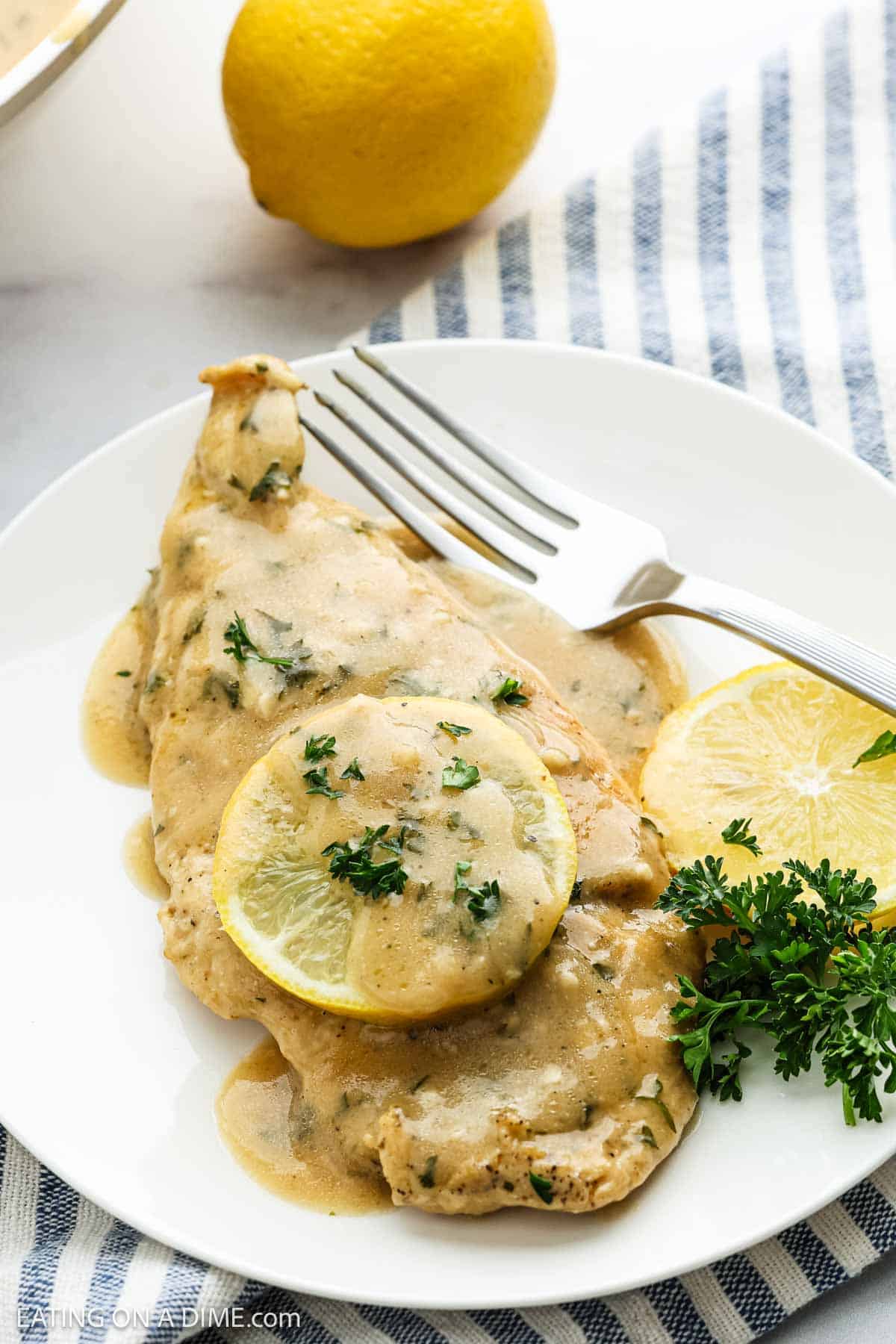 Serving of the Creamy Lemon garlic chicken on a plate