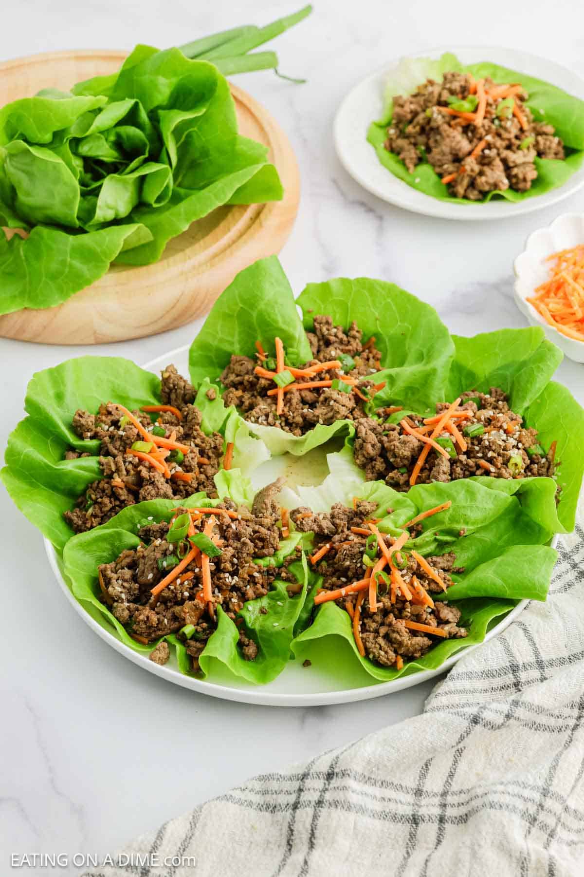 Ground beef Lettuce Wraps on a plate