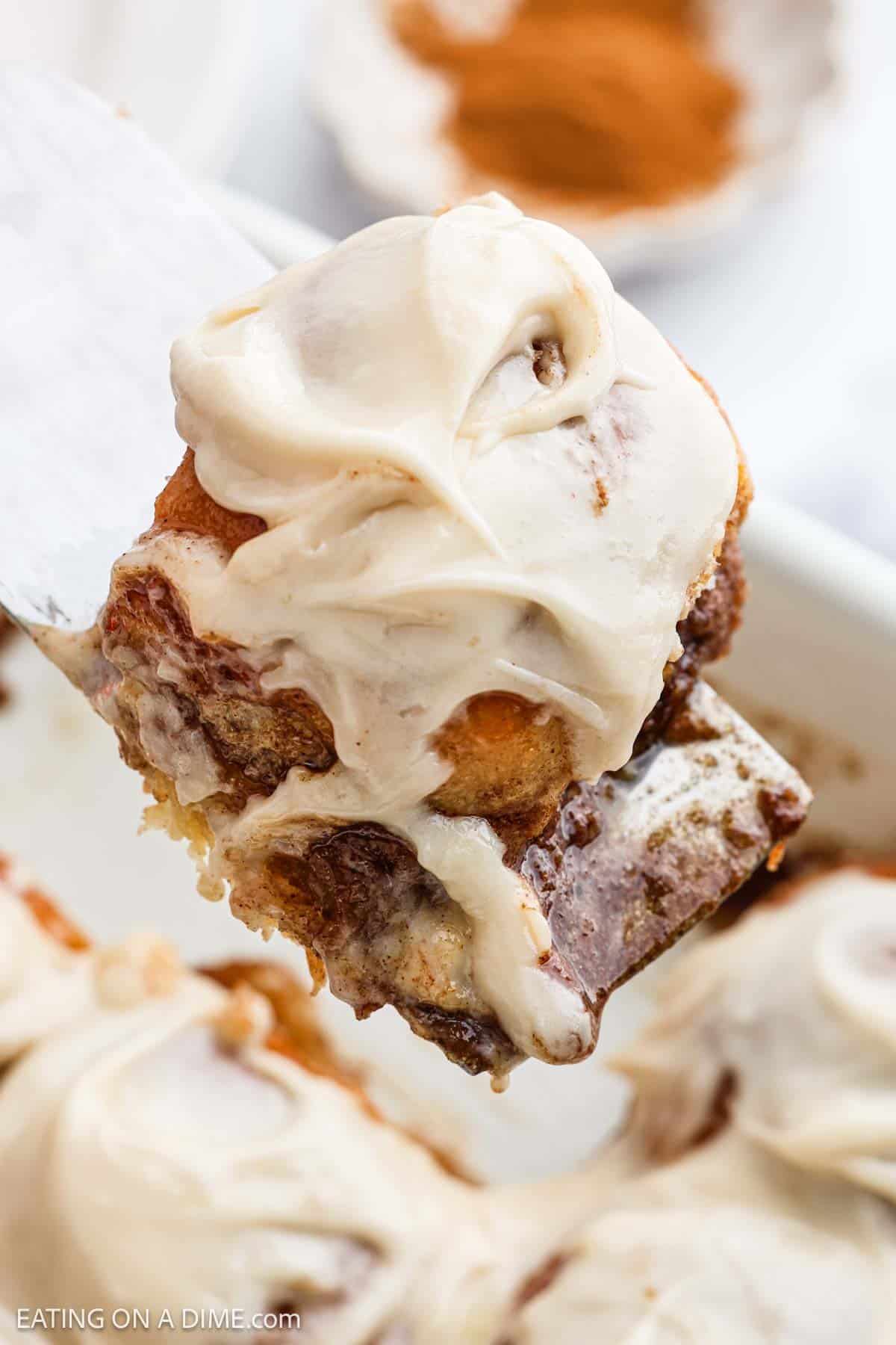 Hawaiian Cinnamon Rolls on a spatula