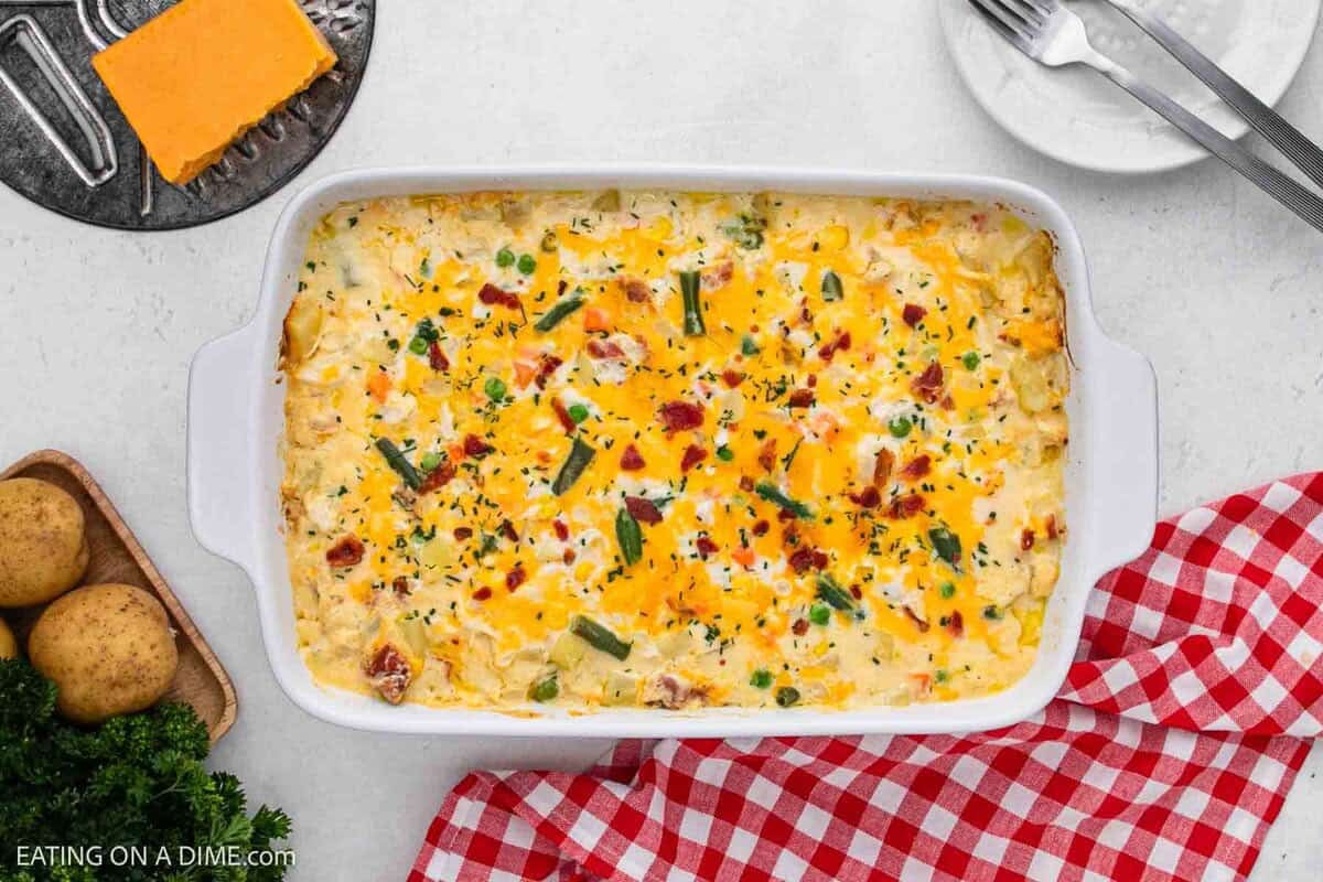 Chicken Potato Casserole in a baking dish.