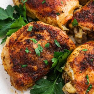 Golden Brown Chicken Thighs in the crockpot.