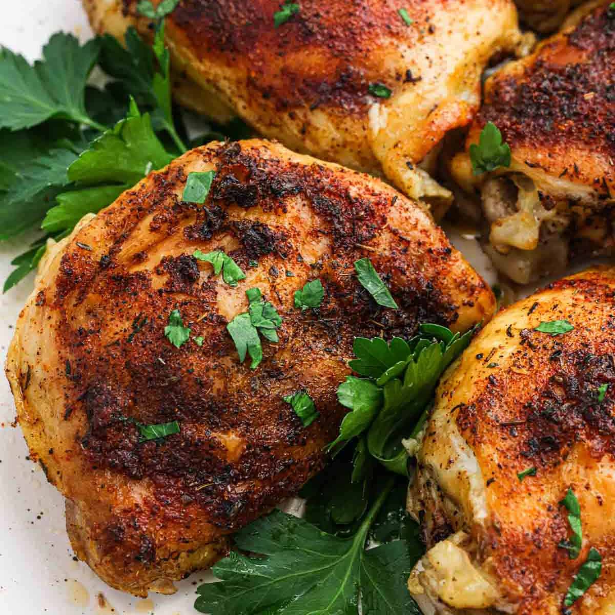 Golden Brown Chicken Thighs in the crockpot.
