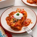 A serving of Frozen Burrito Casserole on a plate.